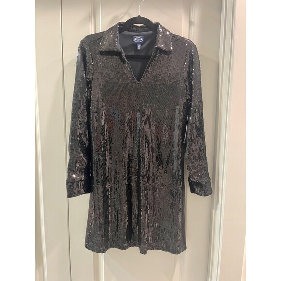 SCOOP NYC Sequined Relaxed Shirt Dress with Long Sleeves, Sz XS (0-2) - Picture 6 of 9